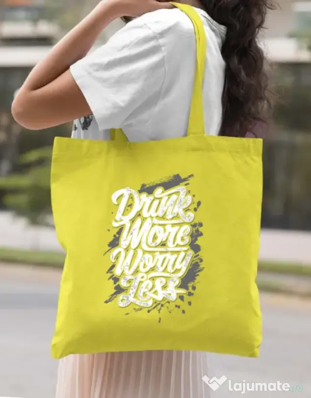 Sacosa din panza Drink more worry less Galben