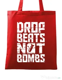 Sacosa din panza Drop beats, not bombs Rosu