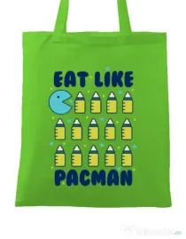 Sacosa din panza Eat Like Pacman Verde mar