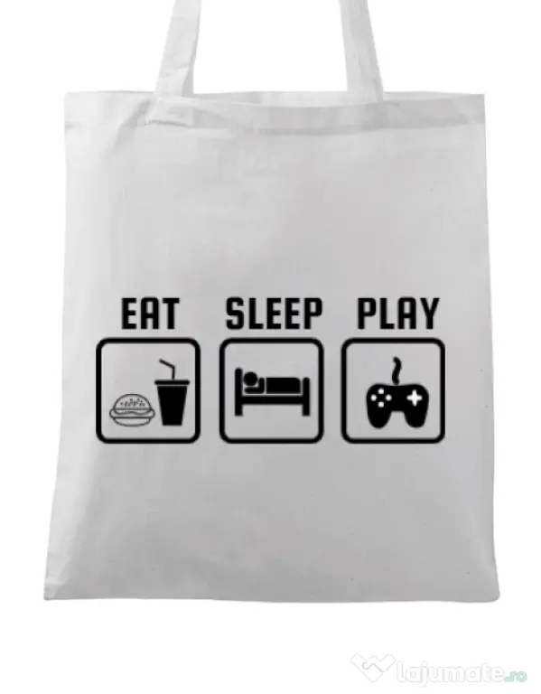 Sacosa din panza Eat sleep play Alb