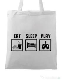 Sacosa din panza Eat sleep play Alb