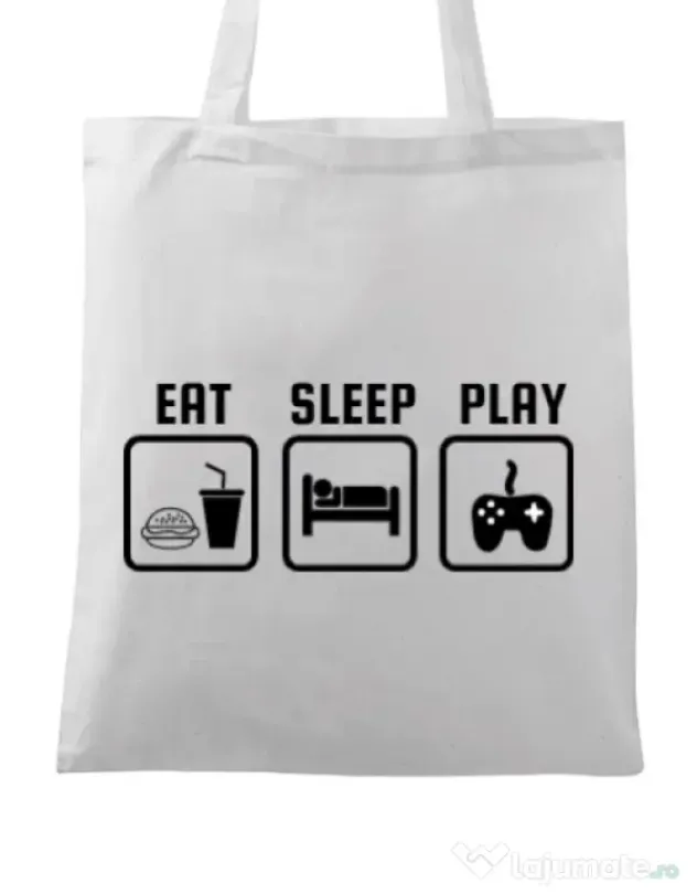 Sacosa din panza Eat sleep play Alb