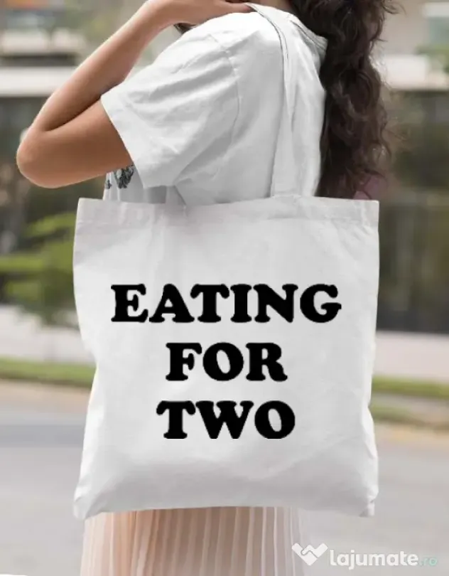 Sacosa din panza Eating for two Alb