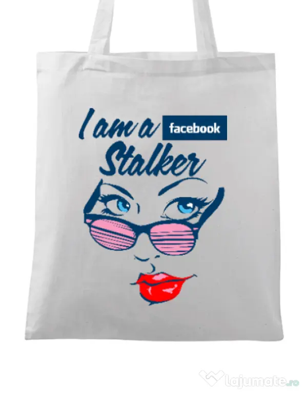 Sacosa din panza Facebook stalker Alb