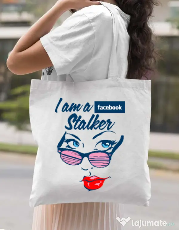 Sacosa din panza Facebook stalker Alb