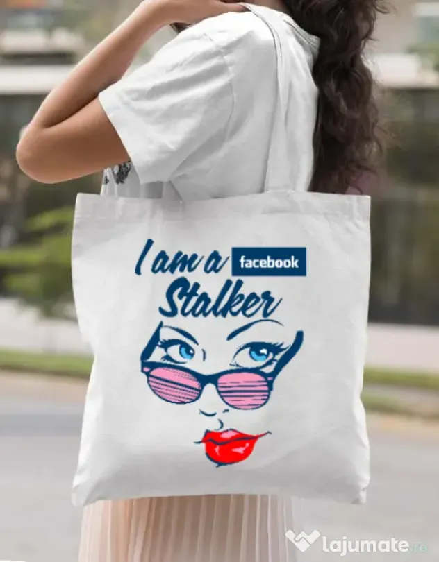Sacosa din panza Facebook stalker Alb