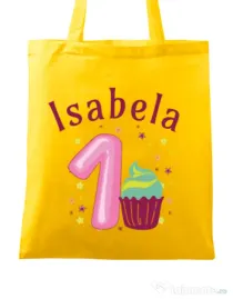 Sacosa din panza First Birthday Galben