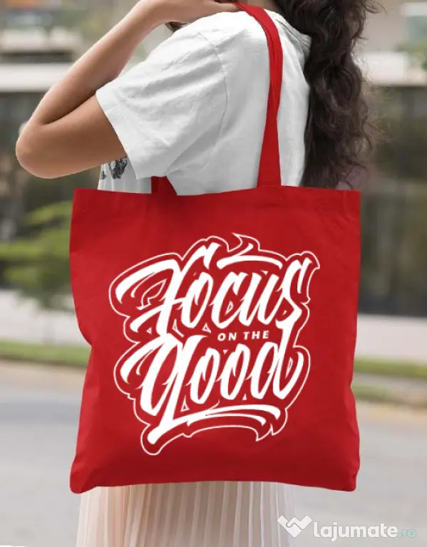 Sacosa din panza Focus On The Good Rosu