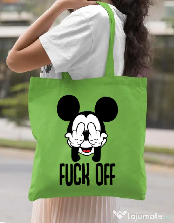 Sacosa din panza Fuck off Verde mar