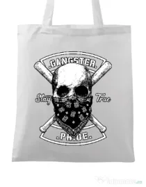 Sacosa din panza Gangster skull Alb