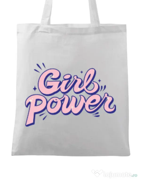 Sacosa din panza Girl power Alb