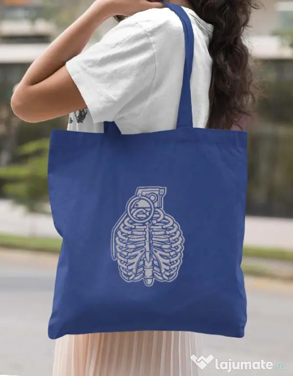 Sacosa din panza Grenade Ribcage Albastru regal