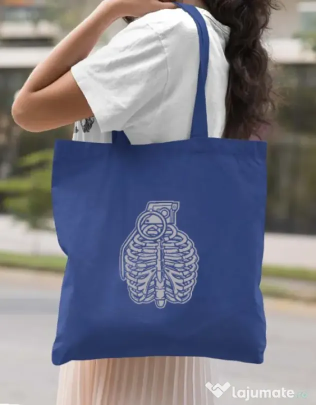 Sacosa din panza Grenade Ribcage Albastru regal