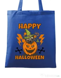 Sacosa din panza Halloween Pug Albastru regal