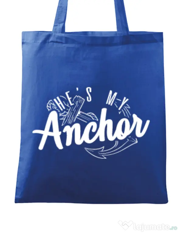 Sacosa din panza He s my anchor Albastru regal