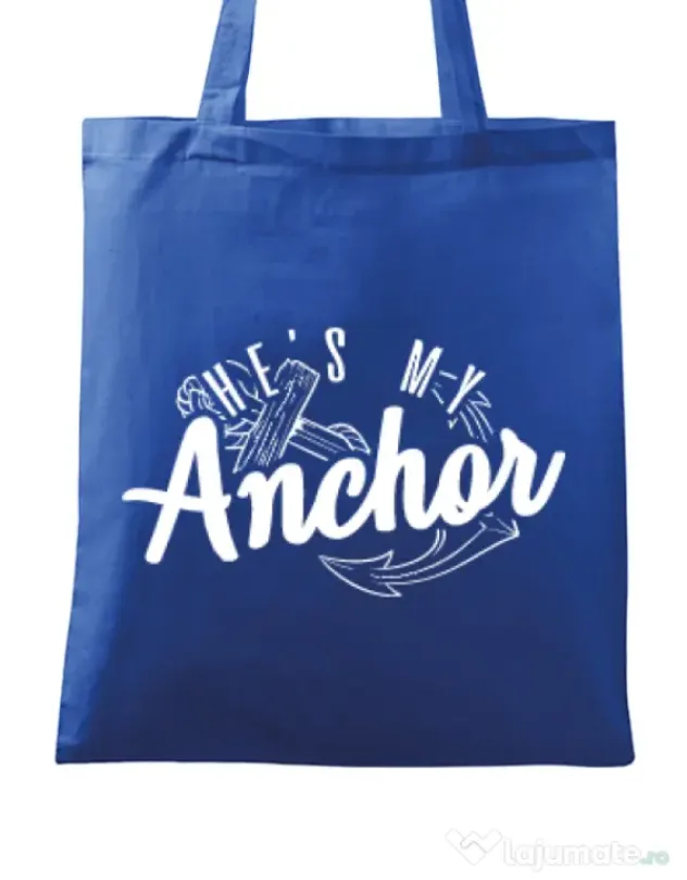 Sacosa din panza He s my anchor Albastru regal