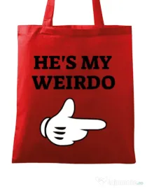 Sacosa din panza He's my weirdo Rosu