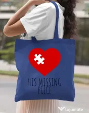 Sacosa din panza His missing piece Albastru regal 