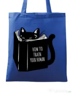 Sacosa din panza How to train your human Albastru regal