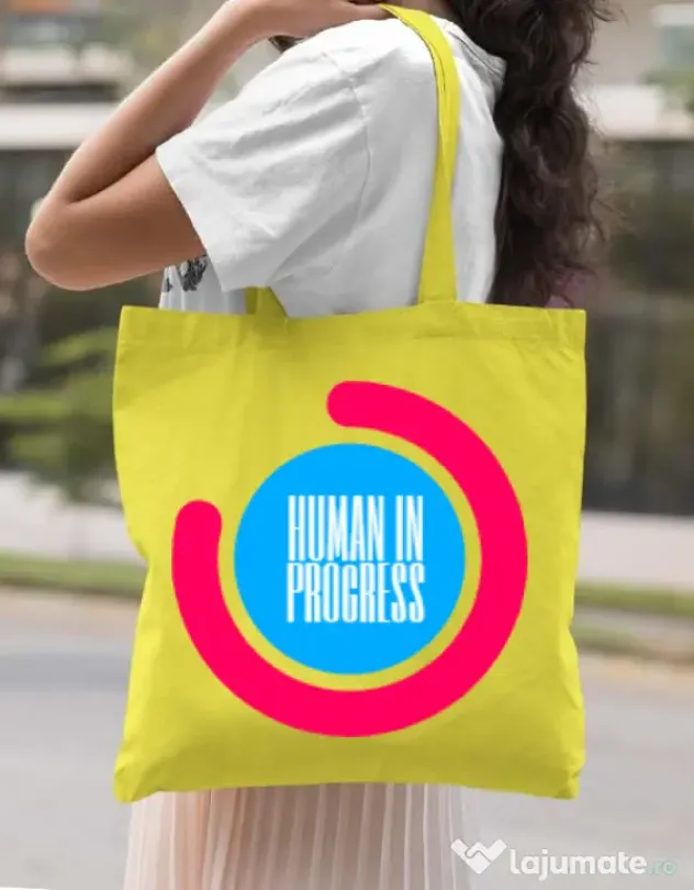 Sacosa din panza Human in progress Galben