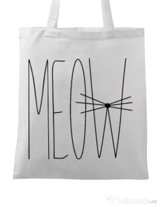 Sacosa din panza I am a cat Alb