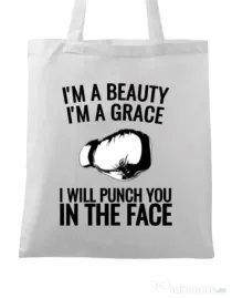 Sacosa din panza I am a grace Alb