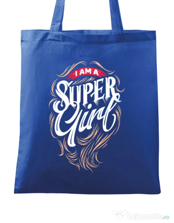 Sacosa din panza I am a Super Girl Albastru regal