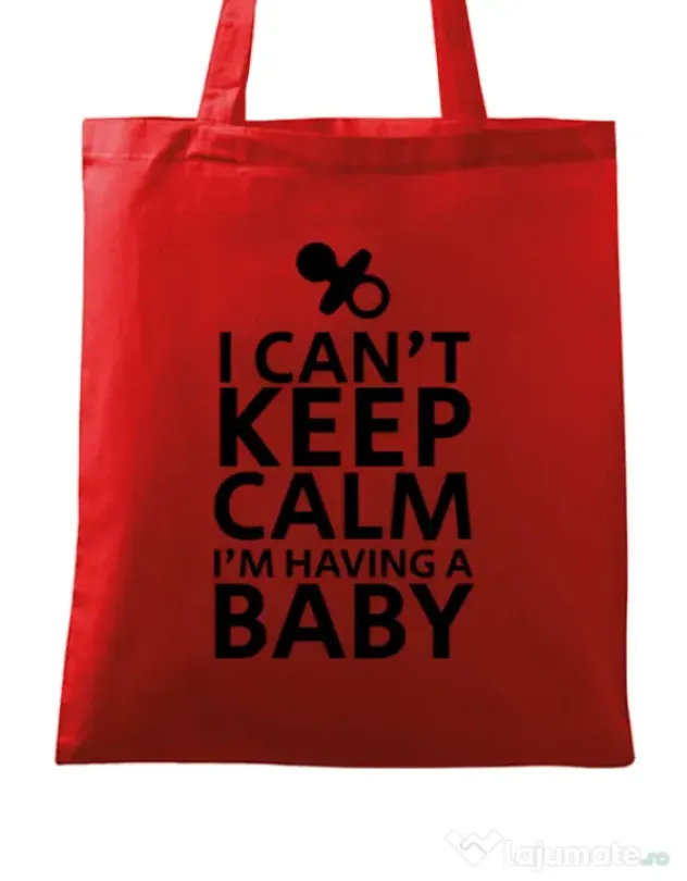 Sacosa din panza I am having a baby Rosu