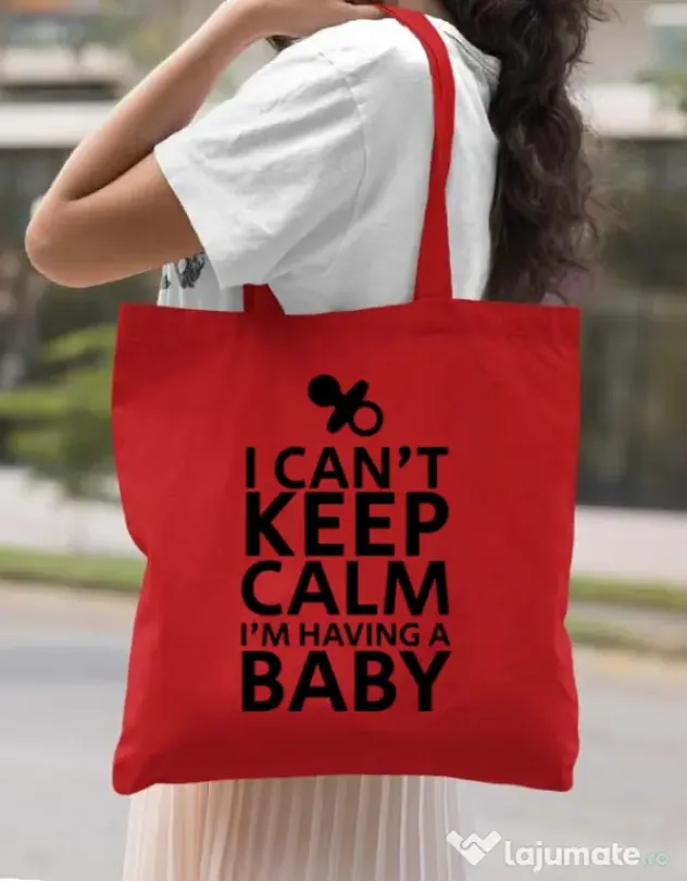 Sacosa din panza I am having a baby Rosu