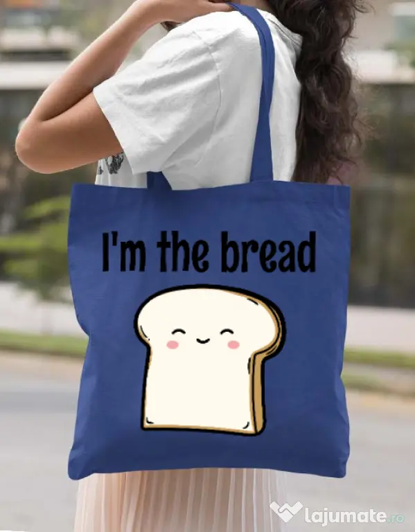 Sacosa din panza I am the bread Albastru regal