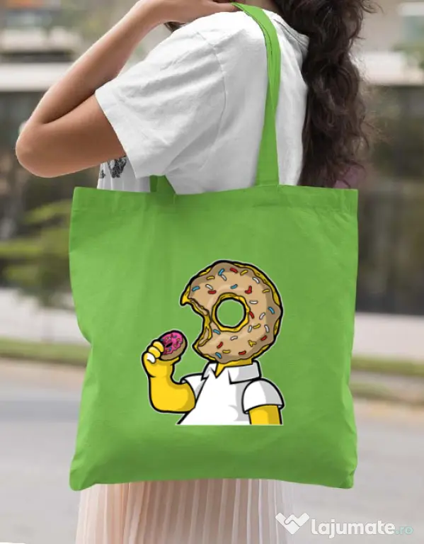 Sacosa din panza I Like Donut Verde mar