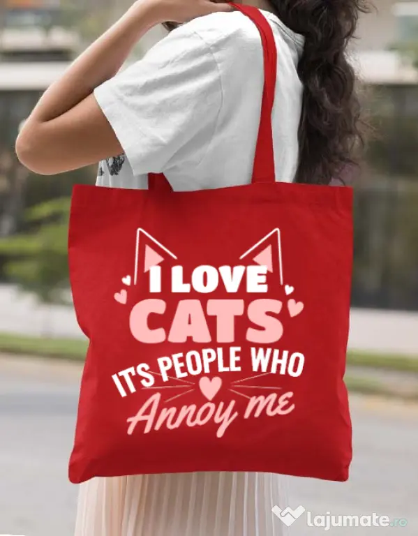 Sacosa din panza I love cats Rosu