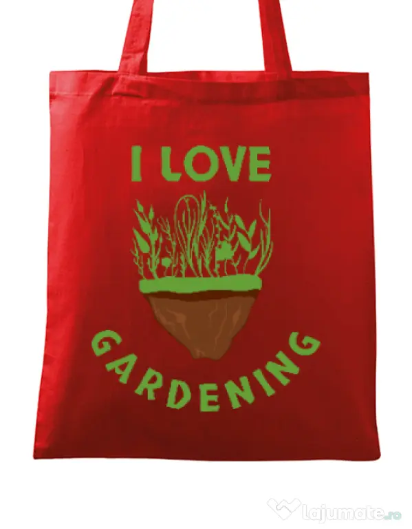Sacosa din panza I love gardening Rosu
