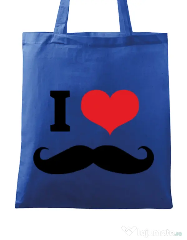 Sacosa din panza I love moustaches Albastru regal