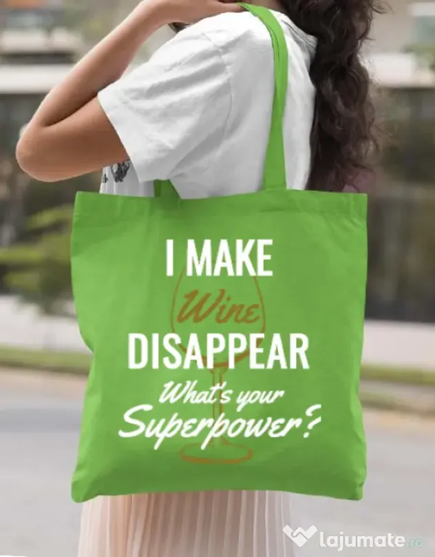 Sacosa din panza I make wine disappear Verde mar