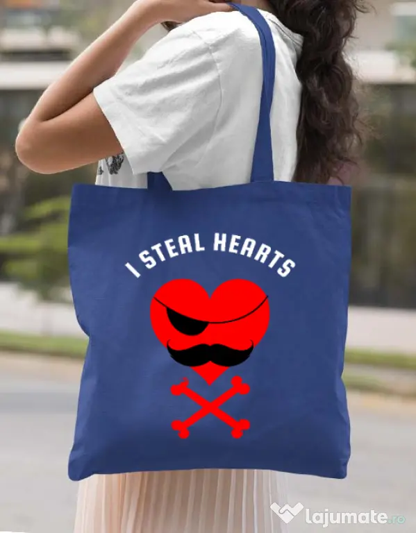 Sacosa din panza I steal hearts Albastru regal