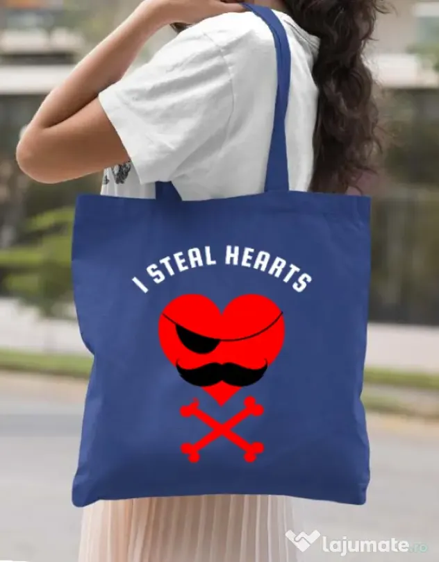 Sacosa din panza I steal hearts Albastru regal