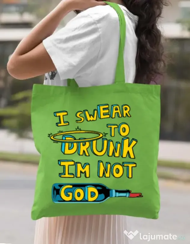Sacosa din panza I swear to drunk Verde mar