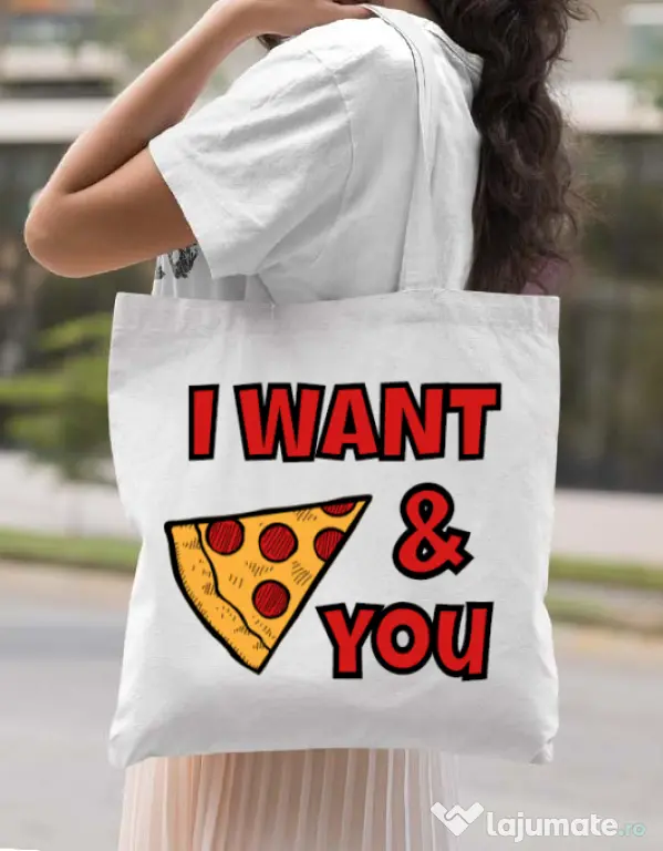 Sacosa din panza I want you Alb