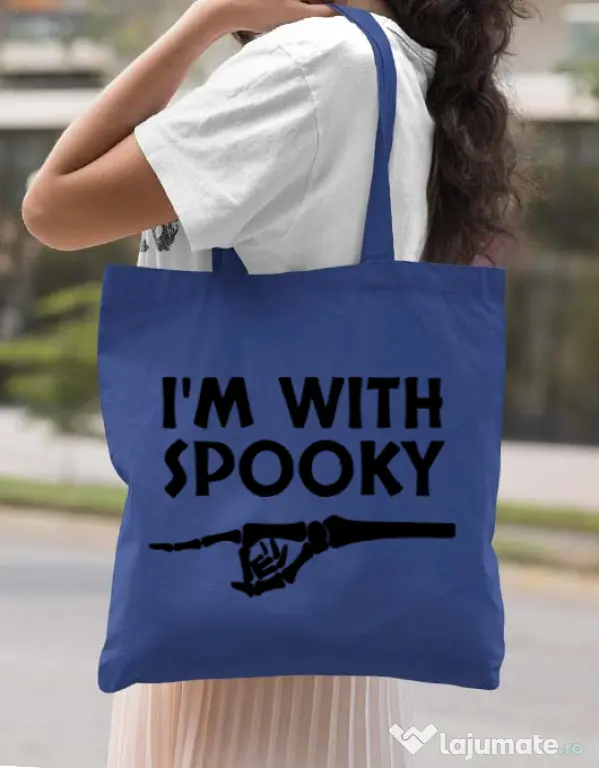 Sacosa din panza I'm with spooky Albastru regal
