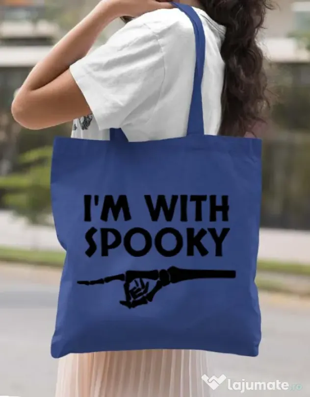 Sacosa din panza I'm with spooky Albastru regal