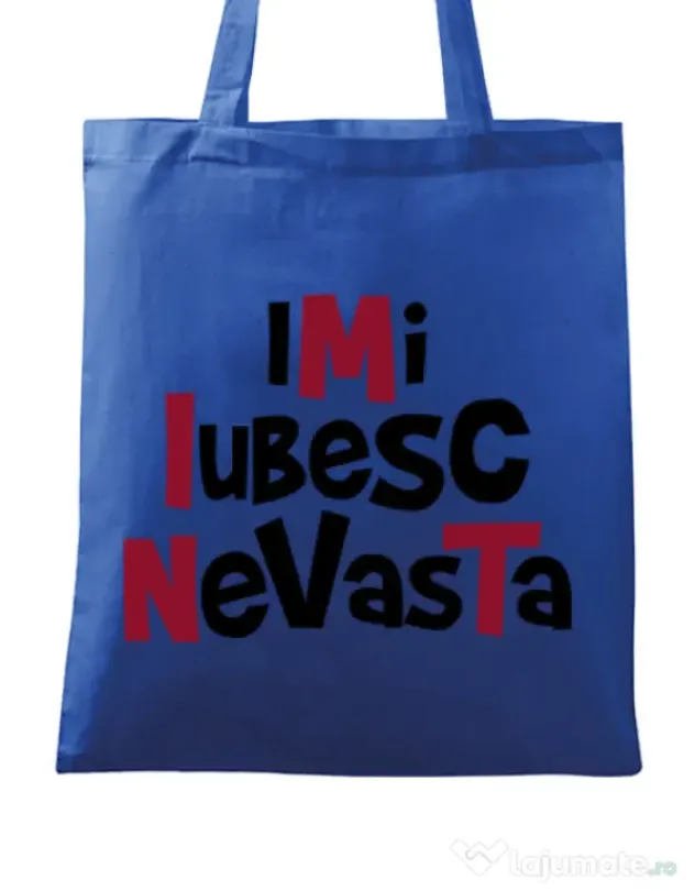 Sacosa din panza Imi iubesc nevasta Albastru regal