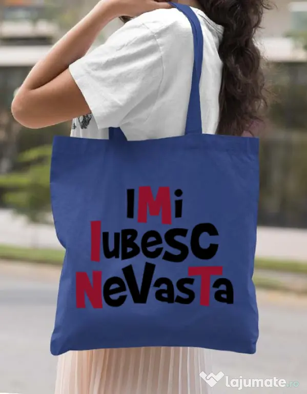 Sacosa din panza Imi iubesc nevasta Albastru regal