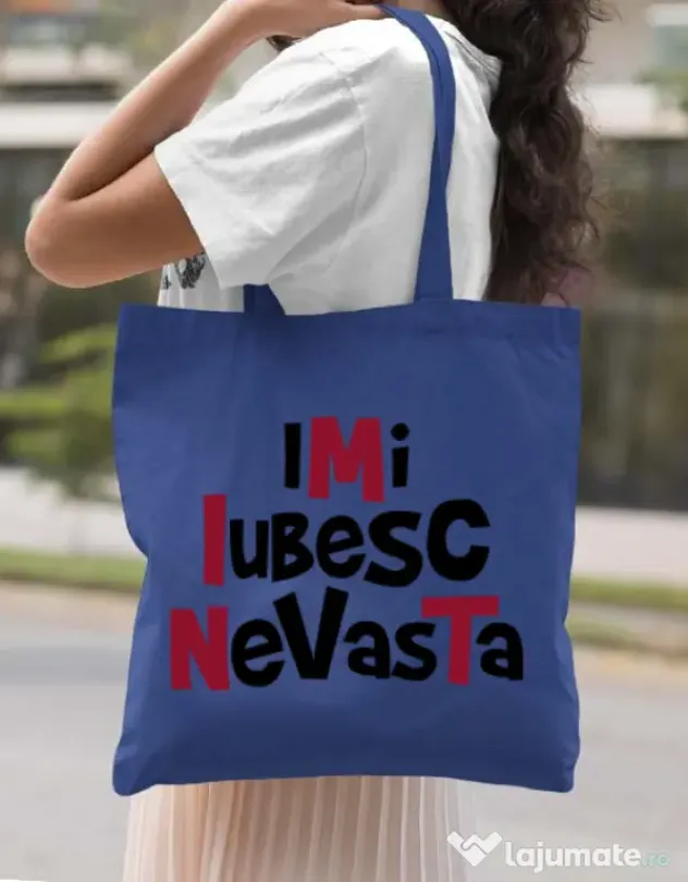 Sacosa din panza Imi iubesc nevasta Albastru regal
