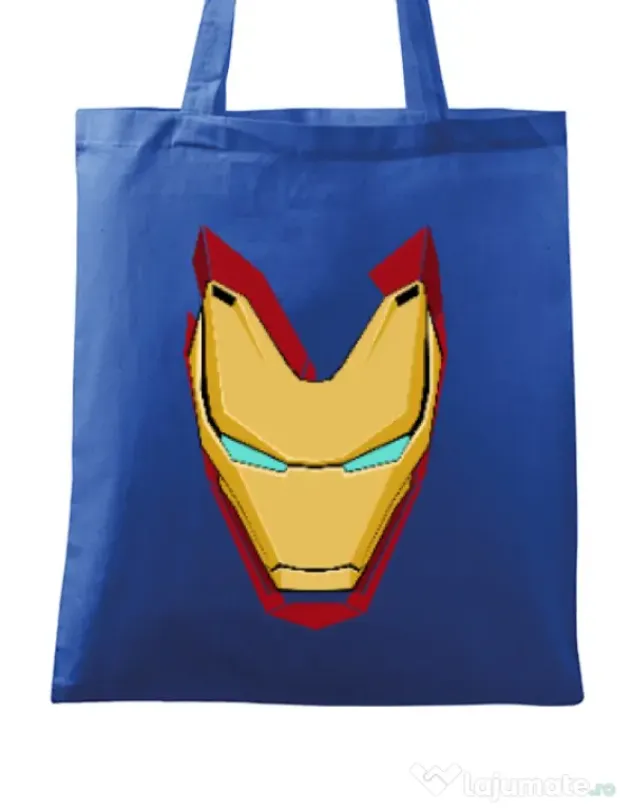 Sacosa din panza Iron man mask Albastru regal