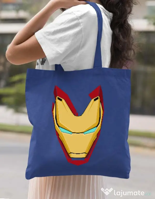 Sacosa din panza Iron man mask Albastru regal