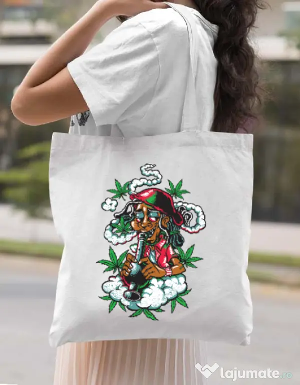 Sacosa din panza Jamaican Alb