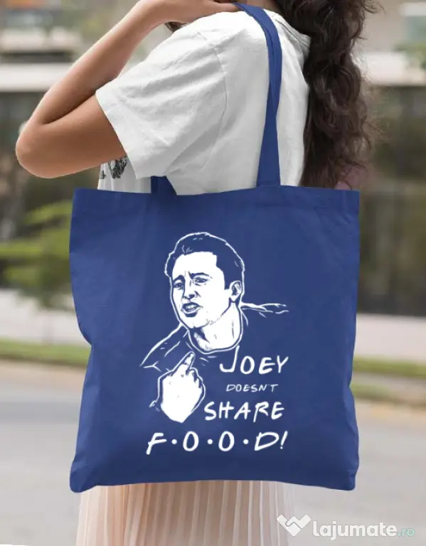 Sacosa din panza Joey doesnt share food Albastru regal
