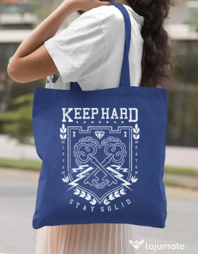 Sacosa din panza Keep Hard Albastru regal