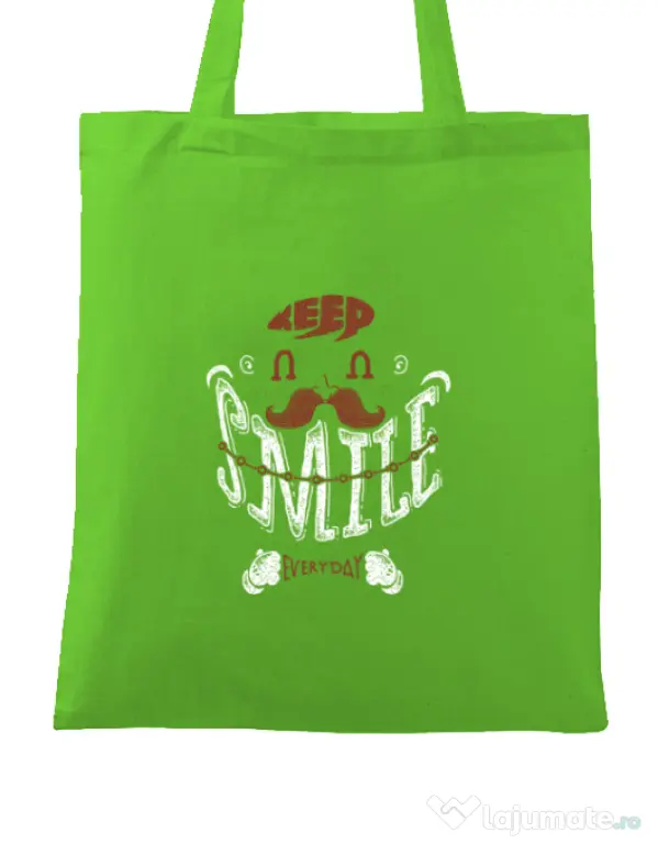 Sacosa din panza Keep smile everyday Verde mar